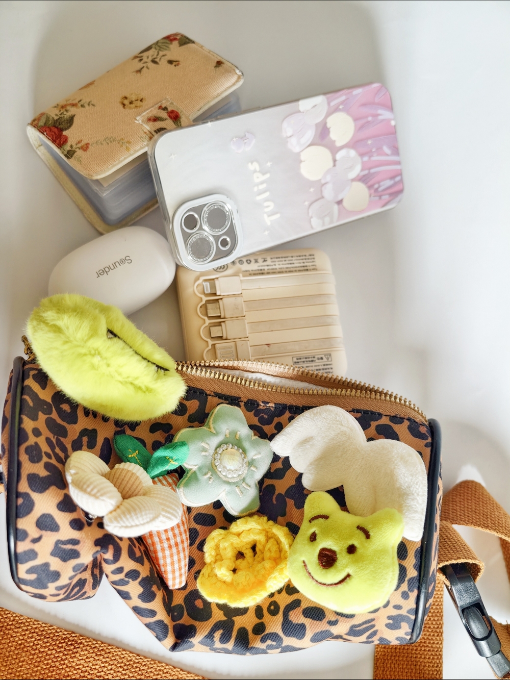 Leopard Print Crossbody Bag with Fun Charms - Rust Strap - Picture 9 of 13